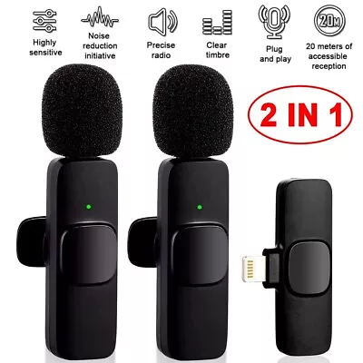 2 IN 1 Lavalier Wireless Microphone Audio Video Recording Mini Mic For Iphone • $18.98