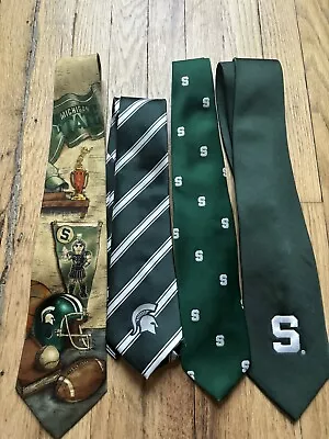 Vintage Lot Of 4 Michigan State Spartans Sparty Neck Ties Green White • $49.99