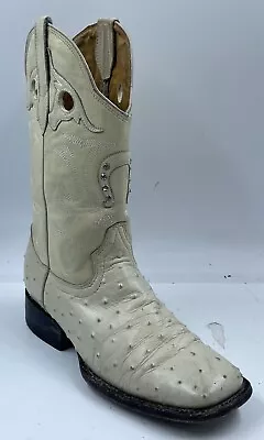 El General Men's Boots 6.5 Ivory Leather Quill Ostrich Square Toe Western Boots • $83.99