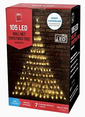 £13.99 • Buy 105 LED CHRSITMAS Light TREE WALL NET WARM WHITE Indoor Outdoor Low Voltage
