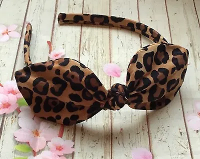 Leopard Animal Print Bow Knot Cotton Fabric Alice Head Hair Band Aliceband Wired • £5.49