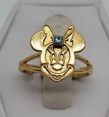 Minnie Mouse Goldtone  Big Head  Birthstone Ring Size 5 March Aquamarine • $13.50