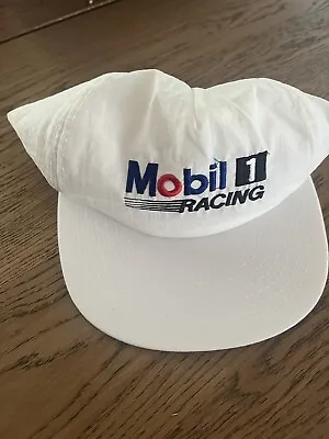 Vintage Mobil 1 Snapback Made In USA Racing Hat White Adjustable Sizing • $19