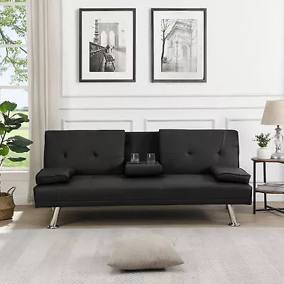 Modern Futon Convertible Sofa Bed W/two Cupholders And Wood Frame，stainlesslegs • $230.52