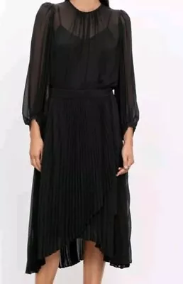 Veronika Maine Chiffon Sunray Pleat Wrap Skirt In Black Size 14 • $25