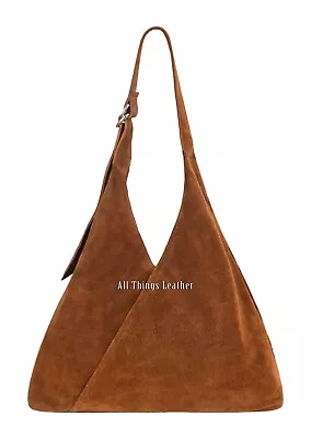 Women's Hobo Slouch Shoulder Bag Real Leather Cow Suede Large TOTE Leather Bag • £50.99