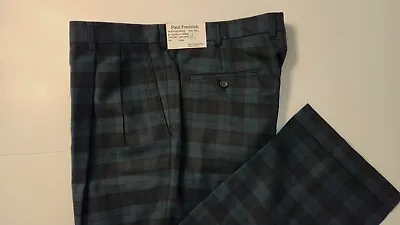 NWT PAUL FREDRICK Men 100% Wool Blackwatch Plaid Tartan Style Pants 38 X 30 • $40