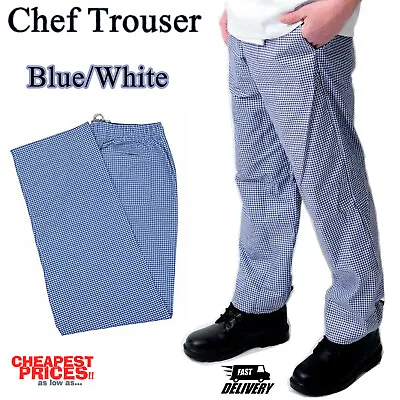 Premium Quality Striped GINGHAM BLUE CHEF TROUSERS CHECK CHEF PANT UNISEX • £9.99