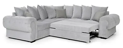 Corner Sofa Bed Horizon Grey Fabric Velour Chesterfield Style With Storage  • £899