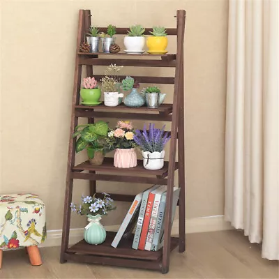 $55.93 • Buy 4Tier Ladder Shelf Wooden Leaning Bookshelf Tall Standing Flower Stand Plant Rac
