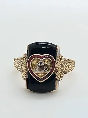 10k Gold Women Of The Moose Genuine Natural Black Onyx Ring W/ Enamel Size 6 1/2 • $350