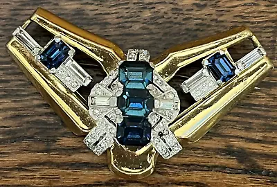 McClelland Barclay Sapphire Blue & Clear Rhinestone Gold Tone Signed Brooch Pin • $279