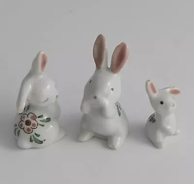 Vintage Miniature Porcelain Rabbit Family Figurines Painted Flowers Set Of 3 • $16.95