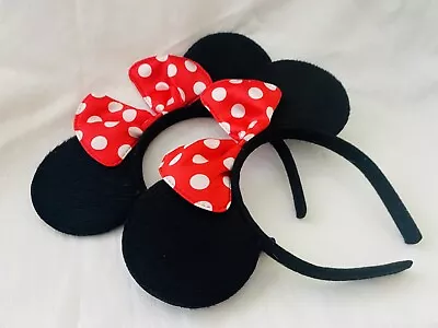 Set Minnie Mouse Ears Headband Red White Polka Dot  Bow Park Costume Accessories • $10