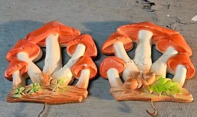 Pair Of Vintage Mushroom Wall Hangings Chalkware Miller Studio 1981 Toadstools • $25