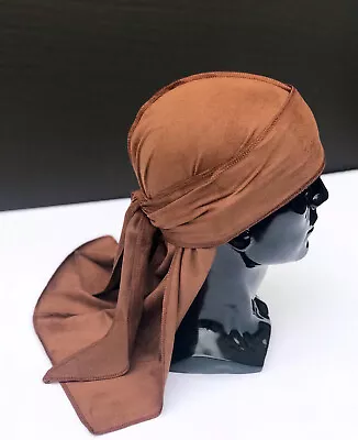 Brown Suede Durag  Long Tail Head Scarf Turban Head Cap Wave Binnie • $12