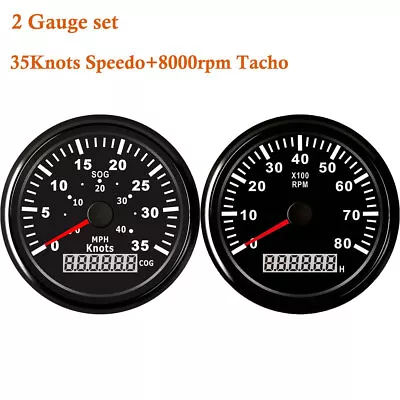 2 Gauge Set 0-35Knot GPS Speedometer 0-8000rpm Tachometer Red LED For Car Marine • $104.45