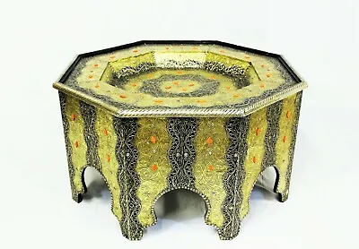 Moroccan Coffee Table Center Piece Brass Gold Silver Authentic Decor Glass Top  • $3500