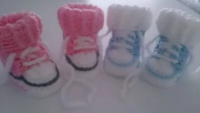  BABY CROCHET SHOES YOURS BABY'S NAME TRAINERS HANDMADE  Pink BLUE  • £4.99