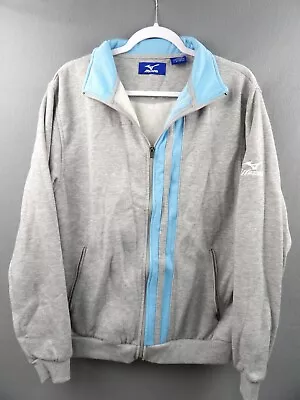 Mizuno Mens S Long Sleeve Baseball Zip Up Jacket W Pockets Gray W Blue Stripe • $15.99