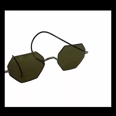 Antique 20s Hexagon Sunglasses Green Lens Willson Unisex Vintage Eyewear • $85
