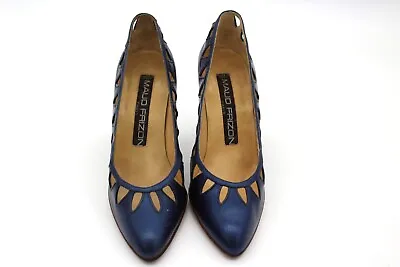 Womens Vintage Maud Frizon Blue Almond Toe Leather Pumps Cutouts US 6 • $25