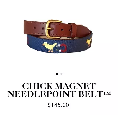 SMATHERS & BRANSON Chick Magnet  Needlepoint Men’s Belt Sz 38 • $79