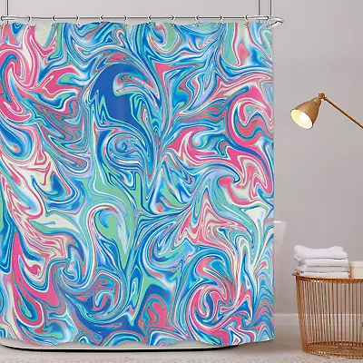 Retro 70S Abstract Shower Curtain 60Wx72H Vintage Groovy Modern Blue Wave Spiral • $9.69