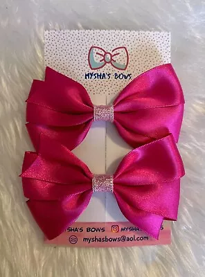 Girls Pink Tartan / Pink Plain Hair Bow Clips/bobbles(Handmade)(3 Inch) • £1.99