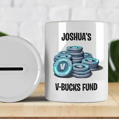 Personalised Fortnite V Bucks Money Box Savings Piggy Bank. Any Name • £8.99