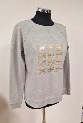 Boden Union Jack Sweatshirt Size Small 8/10 Gold Foil King Grey Coronation Flags • £22.95