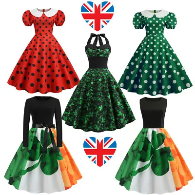 Women Retro Vintage St. Patrick's Day Midi Dress Costume Cosplay Party Prom -UK • £17.89