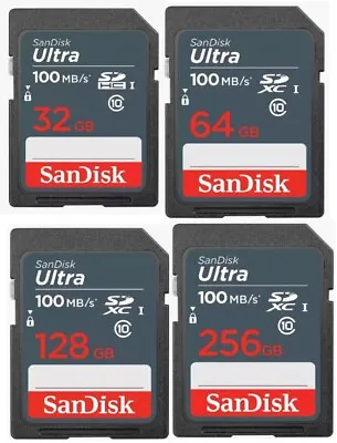 SanDisk Ultra SD Card 32GB 64GB 128GB 256GB SDHC SDXC Class 10 UHS-I For Cameras • £6.95