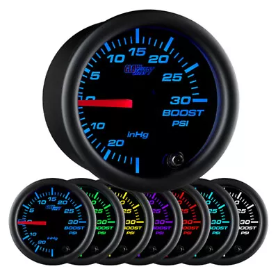 52mm Black Face Turbo Boost / Vacuum Pressure PSI Gauge W 7 Colors & Hose Kit • $46.99