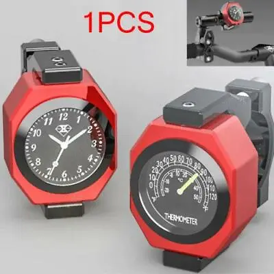 2 In 1 Red Motorcycle Handlebar Mount Luminous Clock Time+Waterproof Thermometer • $31.84