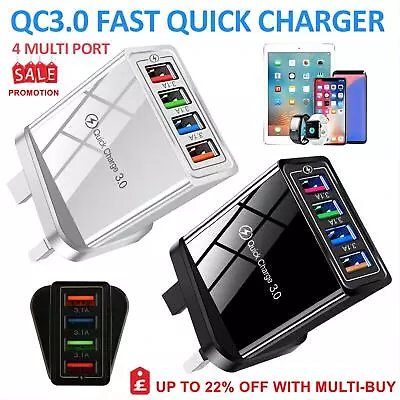 4 Multi Port USB Hub Mains Wall Charger UK Plug Adapter Phones Fast Quick Charge • £3.94