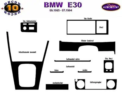 Interior Dash Trim Kit 3M 3D 10-Parts BMW E30 3 SERIES 1985-1994 RHD GRAY • $68.98