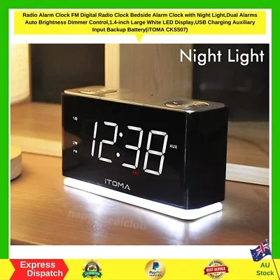 $53.99 • Buy Radio Alarm Clock FM Digital Radio Bedside With Night Light Dual Alarms LED NEW