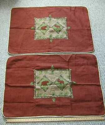 2 NEW Bear Moose Woven Tapestry Cabin Pillowcases Cover USA Scene Weaver Lot • $5.25