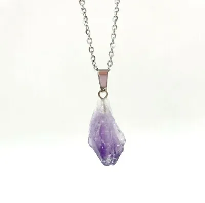 Amethyst Necklace Stone Nugget Quartz Pendant Healing Reiki Silver Chain UK • £4.99