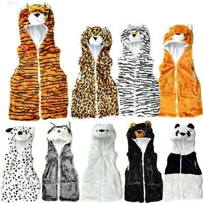 £8.45 • Buy Animal Jacket  Pockets Hoody Gilet Zip Fleece Lined Winter Fur Kids Hats Body