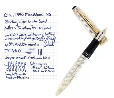 C1990 Montblanc Meisterstuck N°146 Solitaire Lined Sterling Fountain Pen Nr Mint • $1600