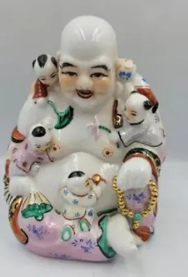 Vintage Chinese Famille Rose Porcelain Laughing Buddha With 5 Children On Lap • £88.84