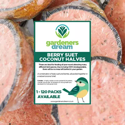 GardenersDream Berry Suet Filled Coconut Halves - Fresh Wild Garden Bird Food • £3.99