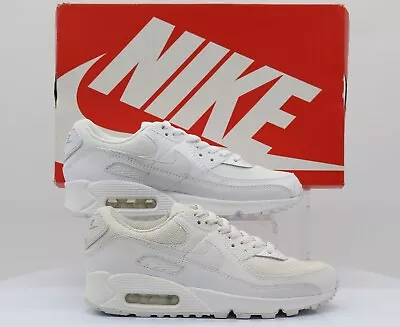 £61.18 • Buy Nike Air Max 90 Ladies Triple White Mesh Leather Trainers Rrp £140 Ep