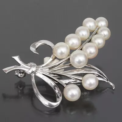 [Auction] Mikimoto Akoya Pearl Silver Brooch Pin 5.3 ~ 6.7mm Pearls E1068 • $39