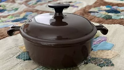 Vintage Le Creuset #17 Brown Enzo Mari La Mama Cast Iron Dutch Oven France W/Lid • $84.95