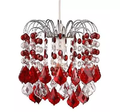 Red & Clear Hanging Acrylic Beaded Ceiling Lampshade  28cm • $21.25