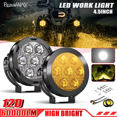2X 200W LED Motorcycle Spot Lights Auxiliary Driving Fog Lamp Yellow White ATV • $106.65