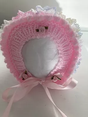 Traditional Hand Knitted Baby Bonnet/hat Newborn. • £5.95